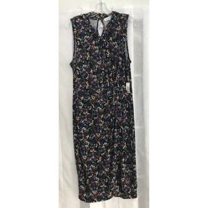 Amazon Essentials Womens Large Black Floral Sleeveless Midi Dress NWT